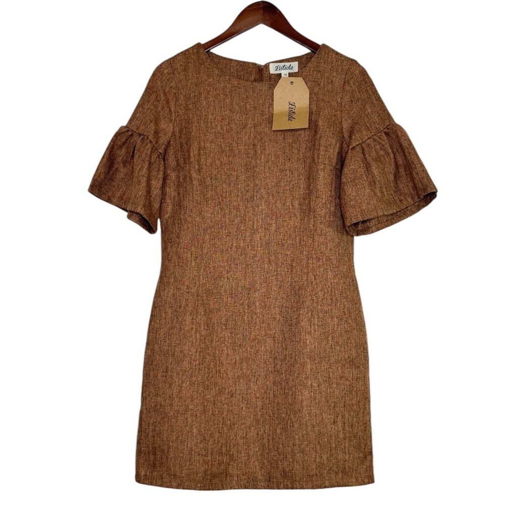 Listicle Dress Chestnut Brown Shift Bell Sleeve Tunic Office Preppy SZ Medium